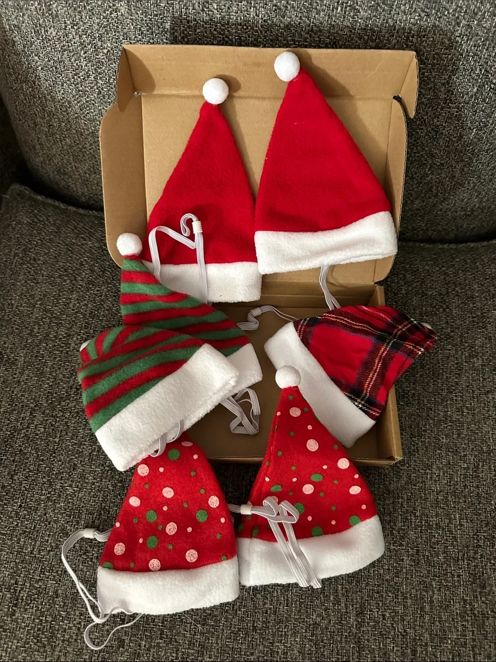 New! Pet Christmas Santa Hats - Red and Patterned Holiday Hat Set of 7